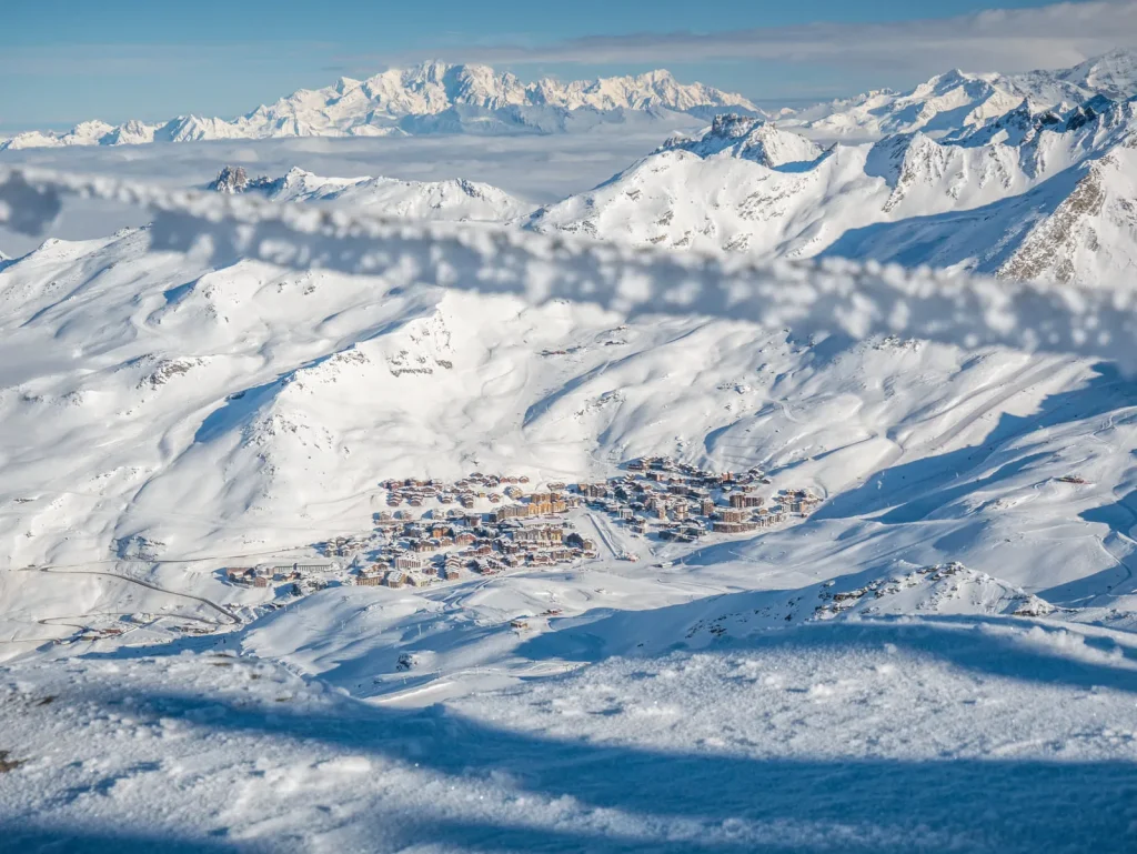 The Val Thorens ski area and Mont Blanc