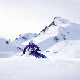 Skiing on a groomed slope