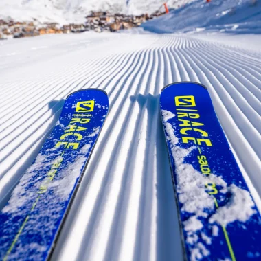 Skiing on groomed slopes
